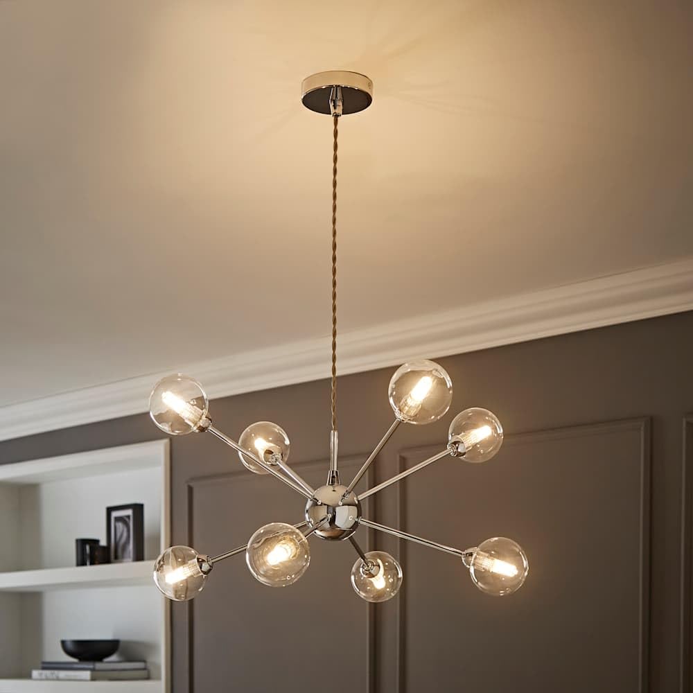 ValueLights | Sputnik Chrome 8 Way Glass Globe Pendant Ceiling Light and Bulbs | Ceiling Lights, Home Décor & Improvement Essential | Mains Wired