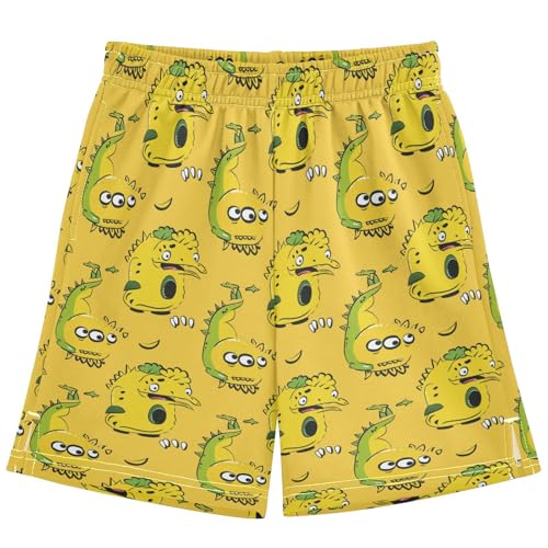 Boys Athletic Shorts with Pockets Cartoon Yellow Monster Running Basketball Shorts for Youth Elastic Waist Size 7-8