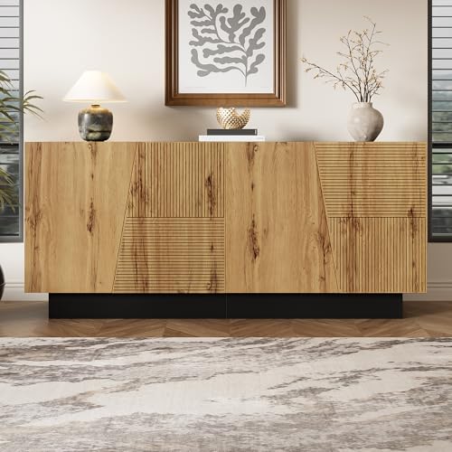 Azkoeesy Aparador moderno de 160 cm con diseño geométrico de madera, gran espacio de almacenamiento, estante ajustable, mueble de cocina buffet, mueble de TV, para salón, comedor, pasillo