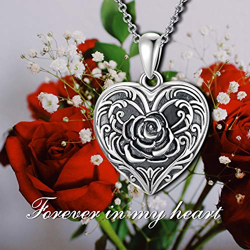 Soulmeet Rose Flower Heart Shaped Locket Necklace That Hold 2 Pictures Memory Photos Keep Someone Near To You Sterling Silver Jewelry (Locket Only) #TOP1