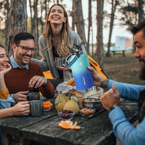 Image of One Gallon Insulated Water Bottle, Triple Wall 128 oz Stainless Steel Wide Mouth Water Bottles (Cold for 48 Hrs), Leak Proof, Non-BPA, Large Water Flask Jug with Paracord Handle & Straw Spout Lids