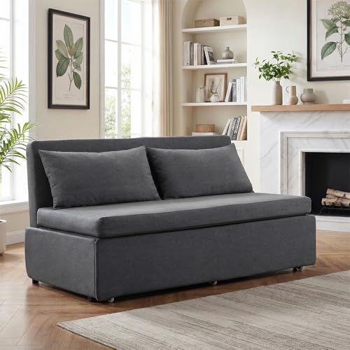 Image of BALUS 2 in 1 Queen Size Sleeper Chair Pull Out Sofas Couch with Pullout Beds, 43 inch W Convertible Guest Sleepers Chair Bed Sofabed with Pillows and Mattress for Living Room Apartment Loft, Dark Grey