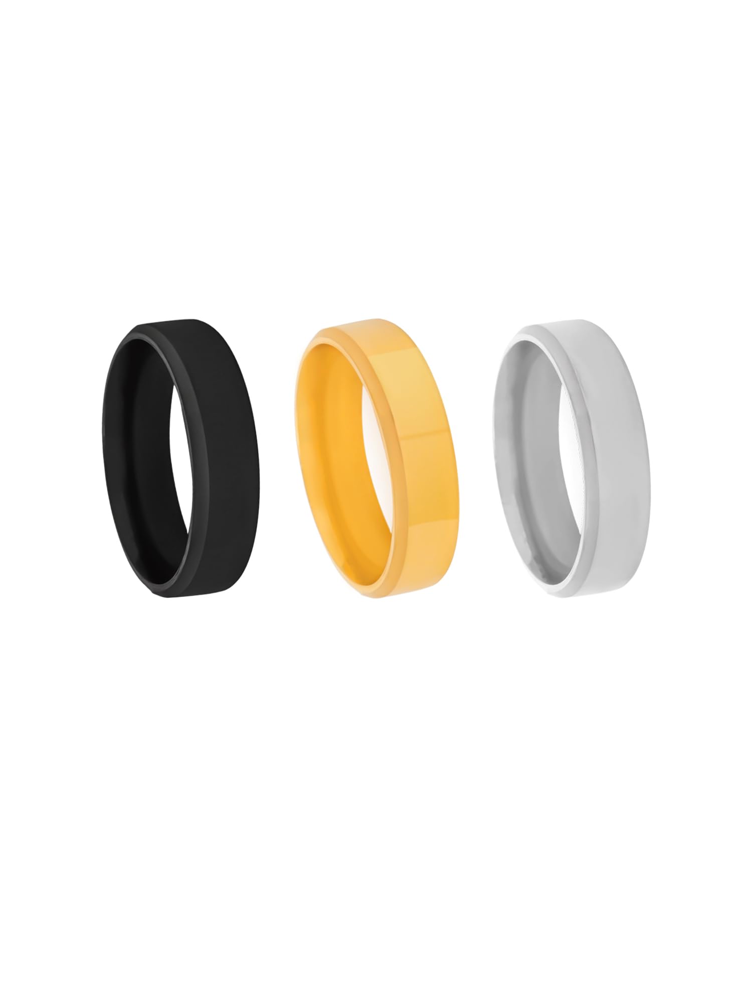 Yellow Chimes Rings for Men Stainless Steel Black Gold Silver 3PCs Combo Band Rings for Men and Boys.