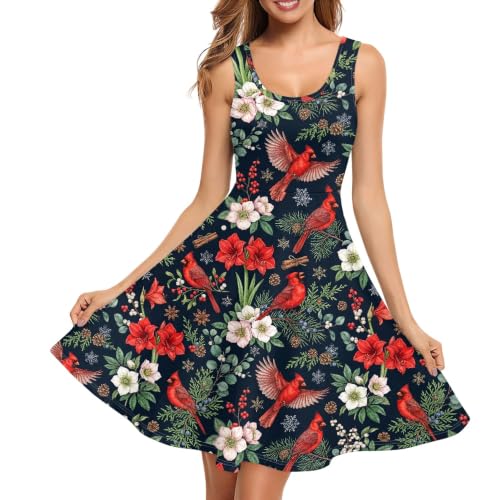 Image of TOADDITDO Women's Sleeveless O Neck Beach A-Line Party Coctail Tank Dresses Flared Sundress