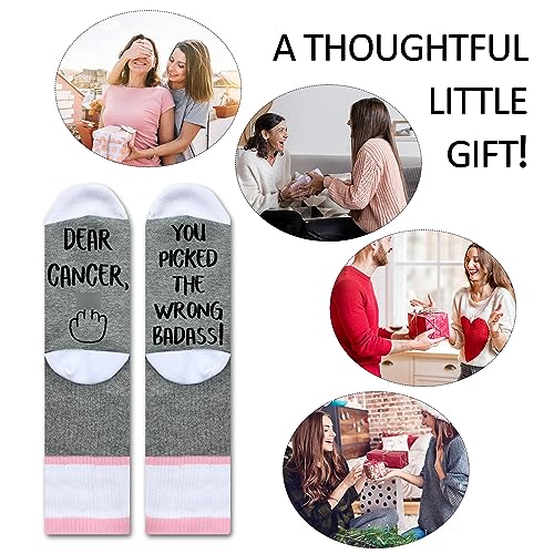 Image of Ziyouza You Picked The Wrong Badass, Cancer Socks, Women Men Gift for Cancer Surgery Recovery, Breast Cancer Survivor Gift, Chemo Gift, Novelty Gift for Thanksgiving Christmas Birthday, 1 Pair-06