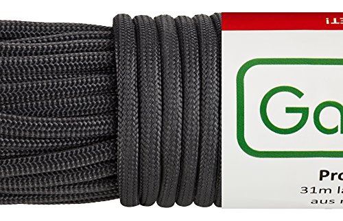 GardenMate Paracord 550 Professionelles Nylon Outdoor-Seil Schwarz 31m lang 4mm dick - Kernmantel-Seil aus 7 Kernfäden aus reißfestem Nylon