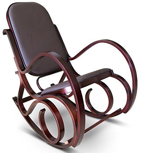 VG line Freischwinger Schaukelstuhl im Thonet Stuhl Sessel Gartenstuhl Garten SK88, Braun, Birkenholz, Leder