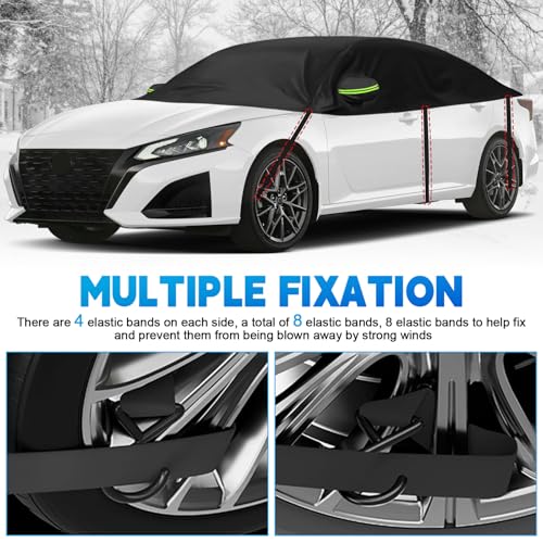 Image of Half Car Cover Compatible with Nissan Altima 2013-2026, All Weather Protection with Side Mirror Cover, Waterproof Top Roof Protector for Rain Hail Sunshine Protection
