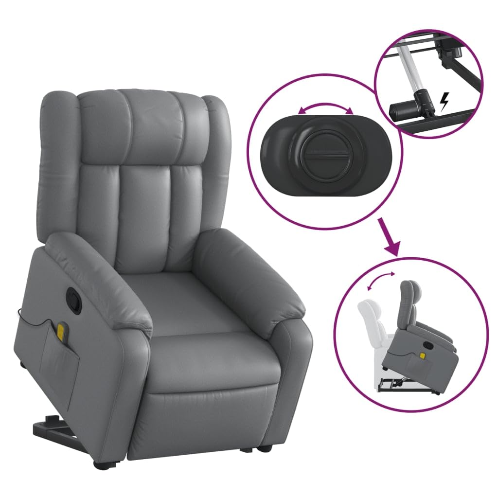 IKAYAA Sillón de Masaje con Elevador Levanta Personas Mayores Sillon Relax Reclinable Sillón Elevador Sofá Relax con Bolsillos Laterales 78 x 92 x 98 cm Gris