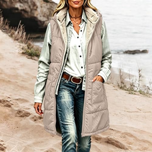 Women Sherpa Fleece Vest Hooded Zip Up Long Quilted Winter Puffer Gilet - image 5