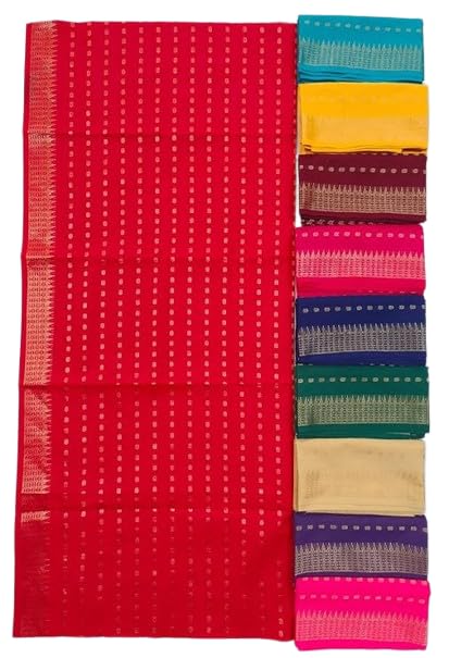 house of kesari 1Meter Blouse Material Print South Cotton Silk Border Unstitched Blouse Material 1 Meter Gift For Wedding Navratri Durga Puja Oti Bharan Ugadi Haldi-Kumkum Pack Of 10 Multicolor-picture-41