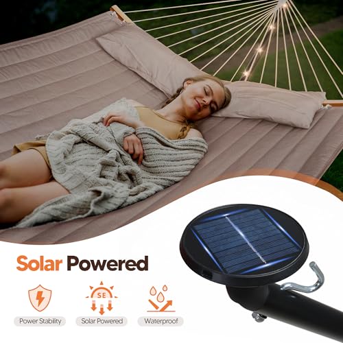 Image of SUNCREAT Hammocks Outdoor 2 Person Hammock with Solar Powered Lights, Tan