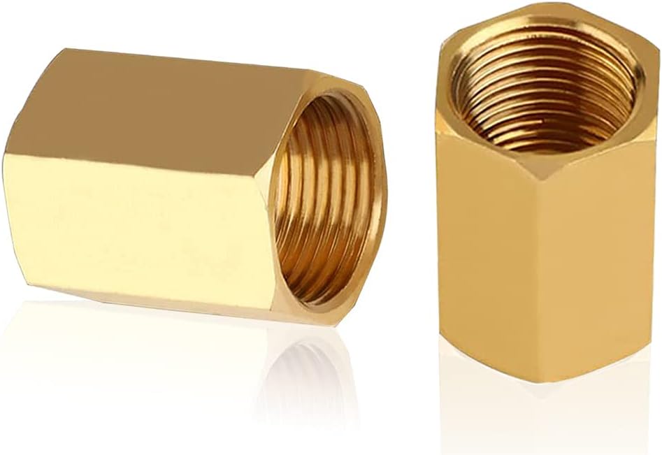 Joywayus Brass Pipe Fitting Connector Straight Hex Nipple Coupler 1/2”X 1/2” Female Thread For Water Oil and Air (Pack of 3)