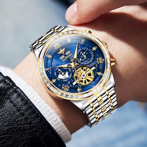 Image of OUPINKE Watch for Men Skeleton Self Winding Mechanical Automatic Luxury Dress Black Wrist Watch Waterproof Luminous Tungsten Sapphire Crystal