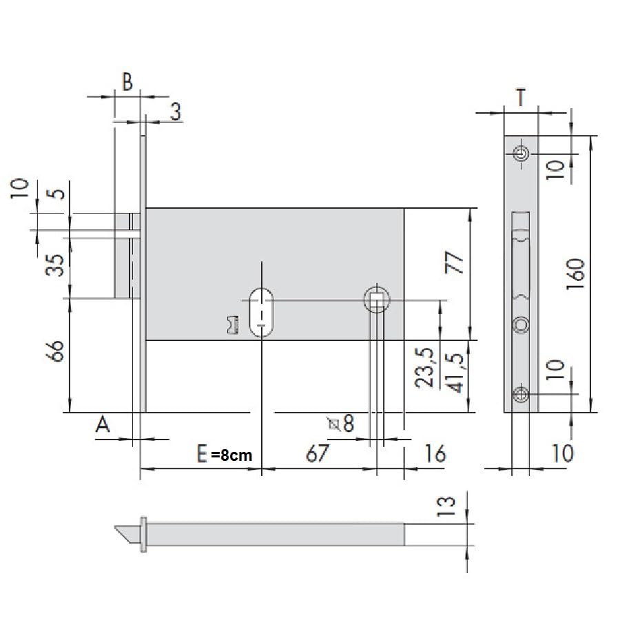 Elettroserratura da Infilare 12V, Scrocco Reversibile Autobloccante, Entrata 80mm, per Fasce