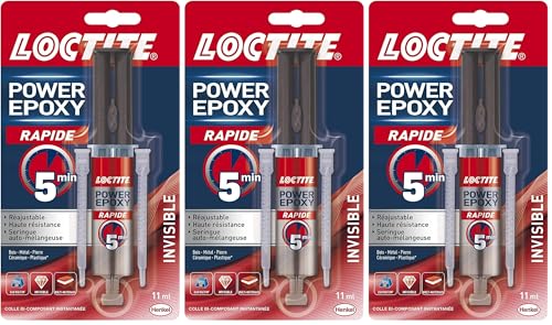 Loctite Colle forte Power Epoxy Rapide 5 Minutes 11 ml, epoxy réajustable, résistante avec seringue auto-mélangeuse, colle résine epoxy Transparent