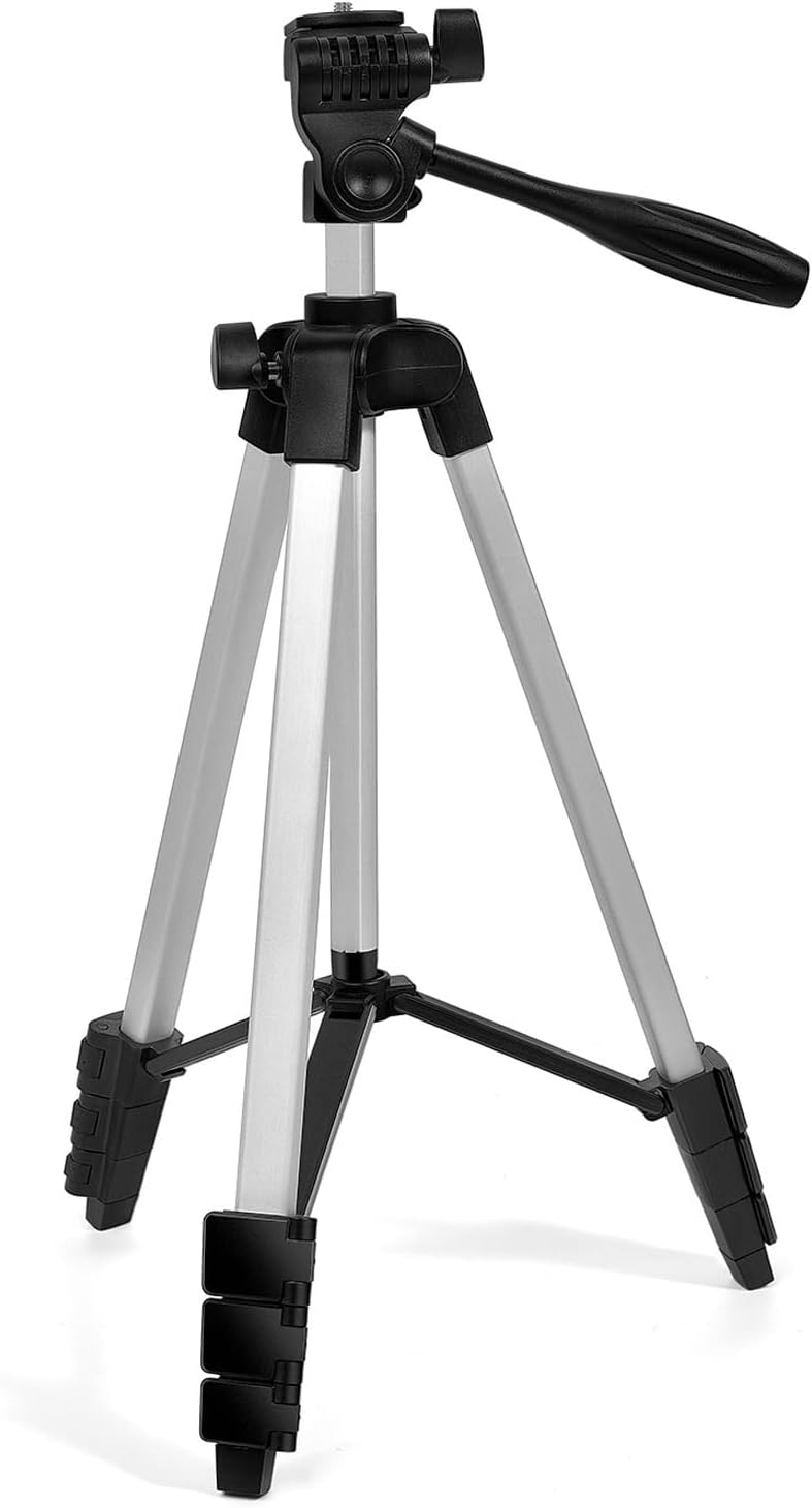 16.5"-55" Aluminum Tripod for Laser Level, 1.2lb Lightweight, 3D Pan Tilt with Bubble Level, Quick Release Plate, Silver.