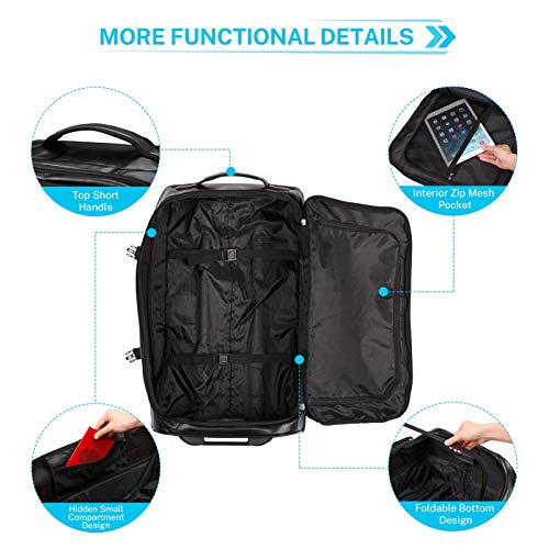 Gonex Rolling Duffle Bag with Wheels, 70L Water Repellent Wheeled Travel Duffel Luggage with Rollers 26 inch, Black