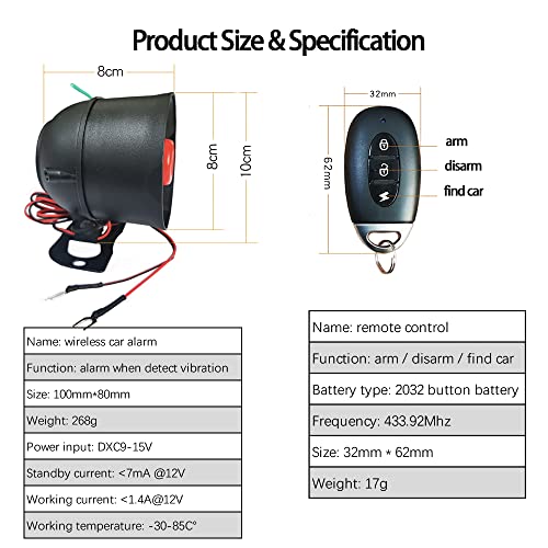 Vjoycar Diyv1 1-Way Wireless Car Alarm Vehicle Security System Anti-Theft Burglar Vibration Sensor Horn Siren Universal 12V Auto Anti-Theft Protection System Simple Diy Install thumb #6