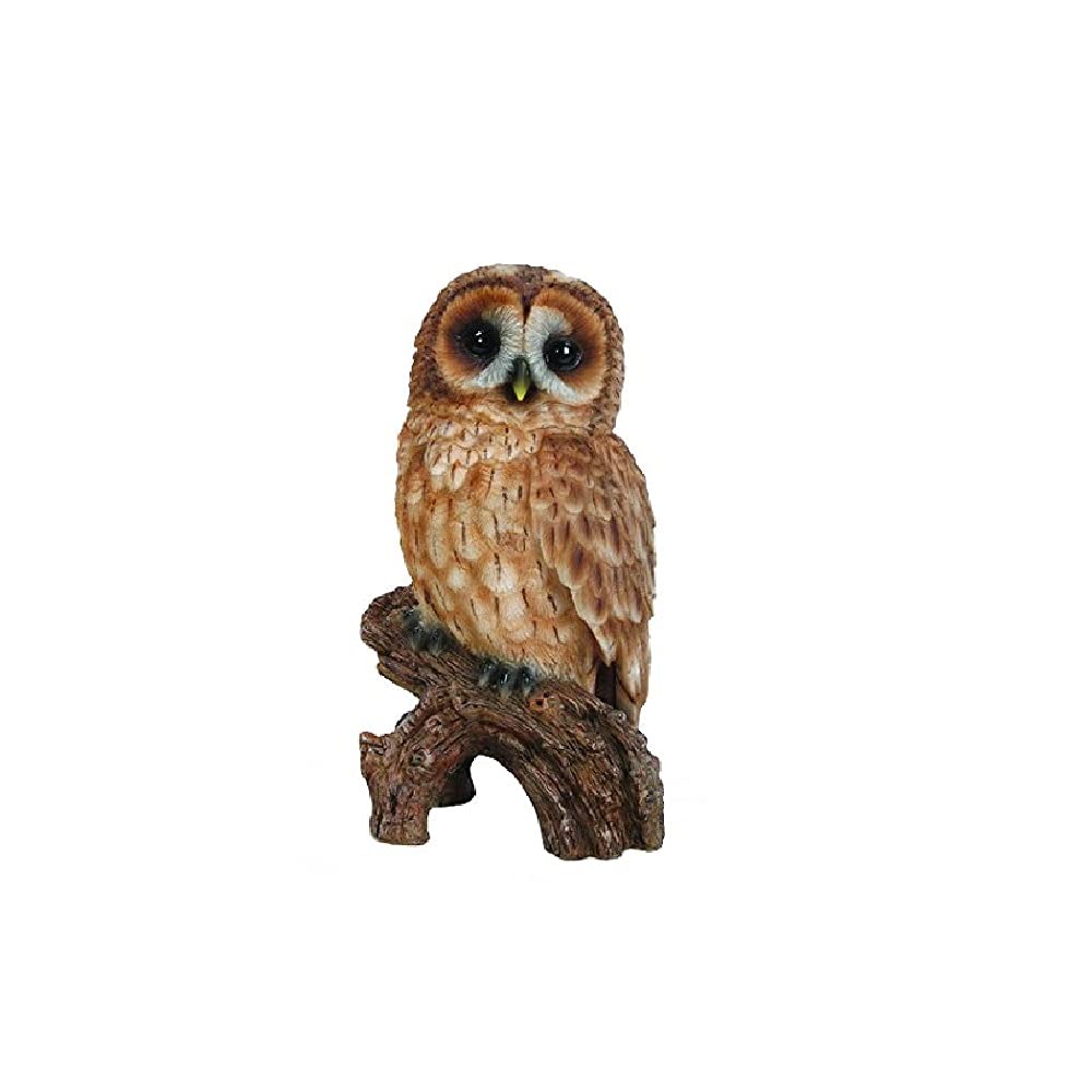 Hi-Line Gift Ltd. Tawny Owl on Stump, 6.75" Plastic Garden Statue, Brown