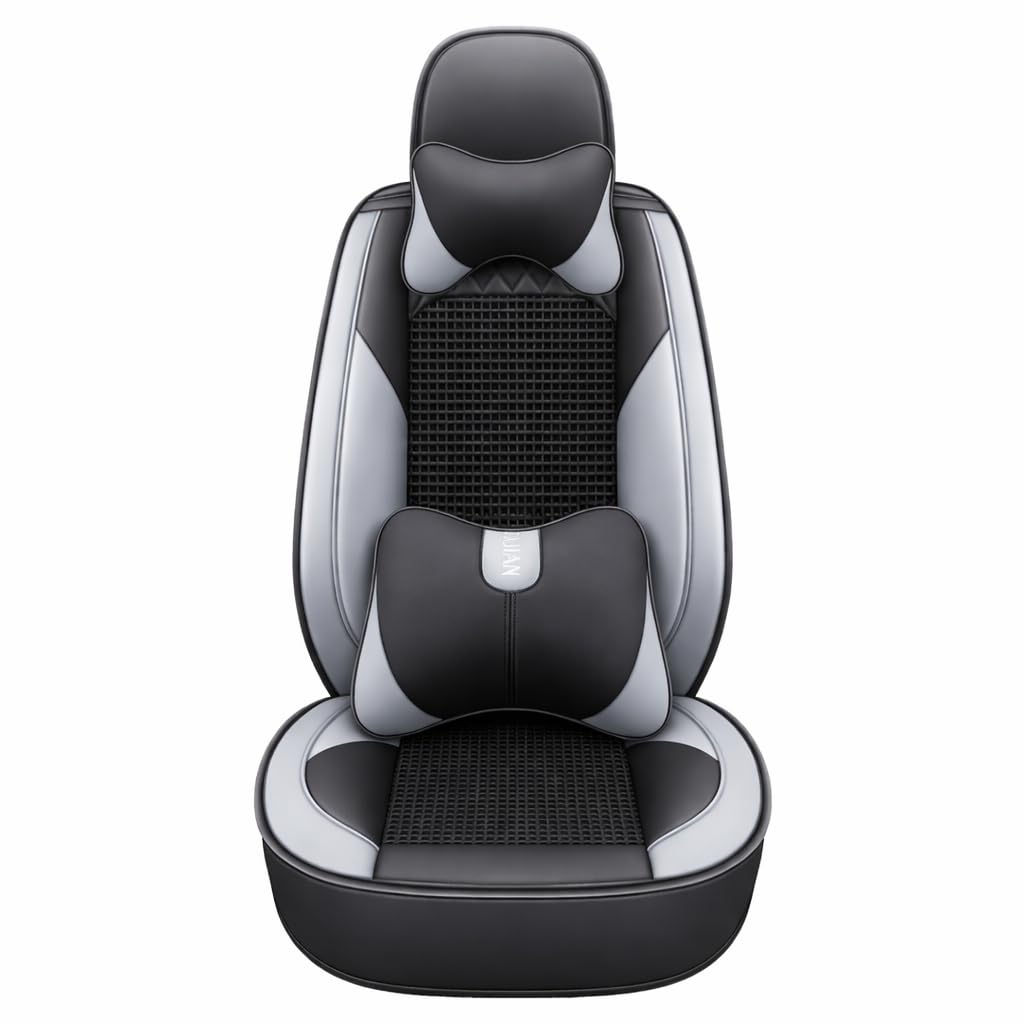 BXIUJHDZ 5 Seat Car Seat Covers Full Set for Alfa Romeo 159 Sportwagon (939B) 159 Sportwagon Q4 (939B), Cooling Ice Silk Breathable Waterproof Leather Seat Protector,Black/Grey - Deluxe