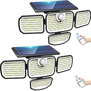 Woolmug Solar lampen voor buiten, met bewegingsmelder, 286 leds, zonnelamp voor buiten, IP65, waterdicht, met afstandsbediening, 3 modi, 300 graden verlichtingshoek voor tuin, terras, achtertuin, 2 stuks