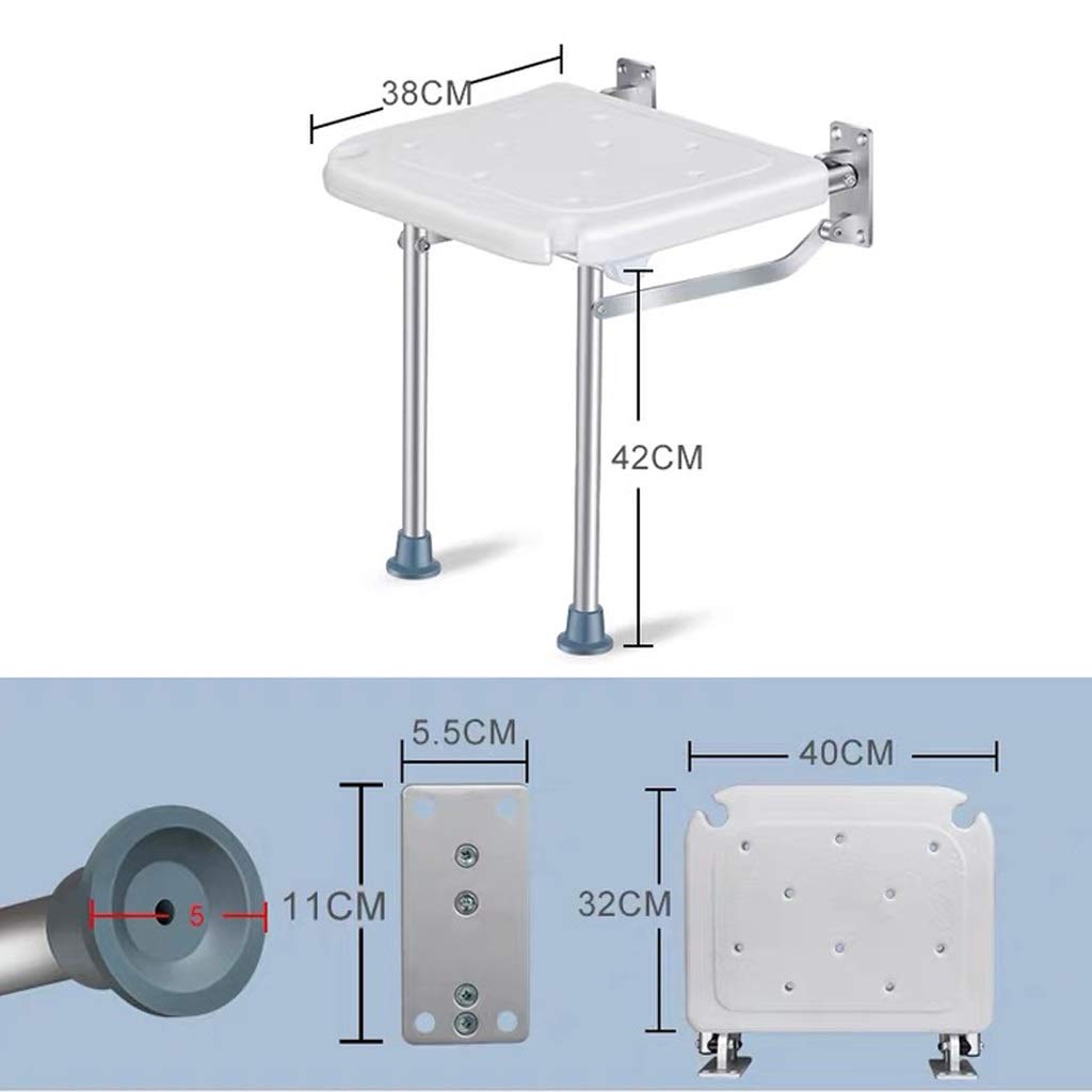Las heces Plegable Blanca Pared de la Ducha y Wall Mounted Silla |Asiento de Ducha Plegable for el baño |Baño Bañera Banco de heces for Ancianos/discapacitados Antideslizante MAX.150kg