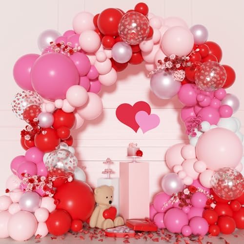Ouddy Party Red and Pink Balloons Arch Garland Kit, Different Siz...