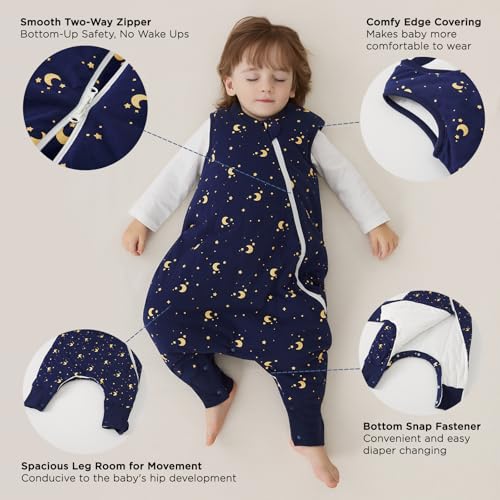 Image of Duomiaomiao 2.5 TOG Toddler Sleep Bag 3-4T 100% Cotton Winter Side Open Zipper Baby Sleep Sack with Feet, Warm Toddler Wearable Blanket