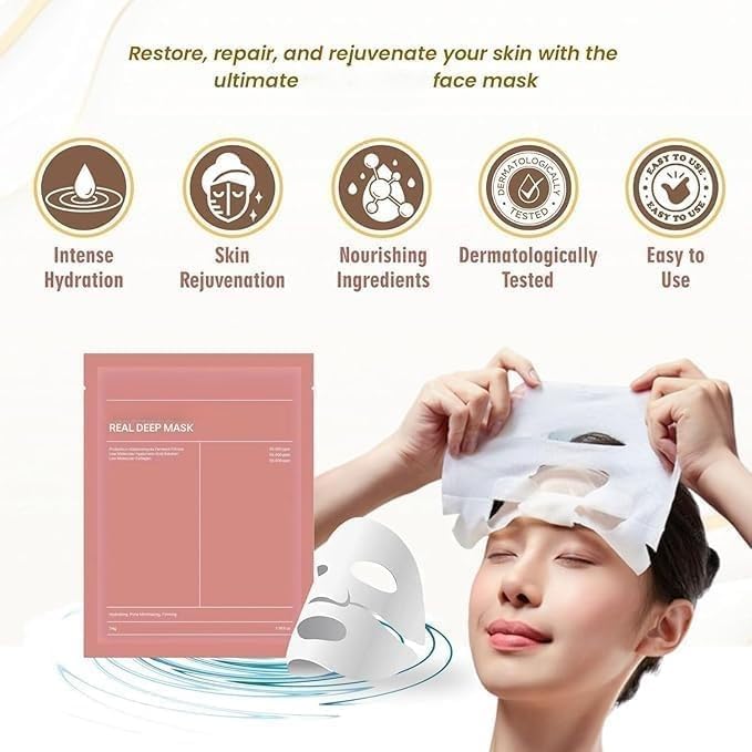 Image of Bio Collagen Real Deep Face Mask for Girls and Women - Korean Overnight Collagen Face Mask for Glowing Skin, Hydrating Collagen Sheet Mask, Firming & Pore Care [pack of 4]