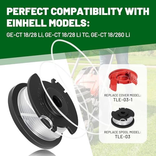 6 Stück Ersatzfadenspule für Einhell Akku-Rasentrimmer GE-CT 18/28 Li, 4.9M x 1.6mm, Nylon Rasentrimmer-Faden mit 2 Kappe, passend für Einhell GE-CT 18/28 Li TC und GE-CT 18/260 Li