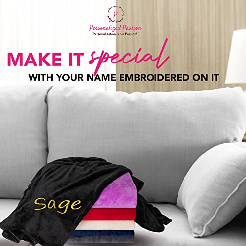 Personalized Blankets for Adults - Custom Blanket with Embroidered Name or Monogram - Soft Fleece Throw Cover for Bed & Couch - Black (40"x60")