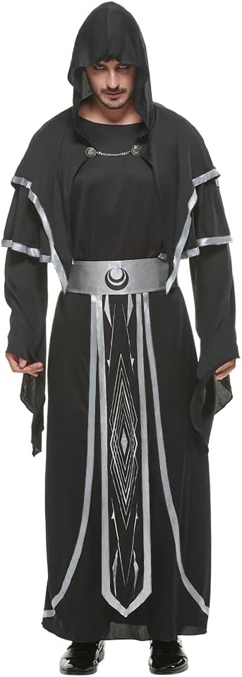 EraSpooky Men Wizard Sorcerer Medieval Warlock Halloween Costume Priest Robe Cosplay