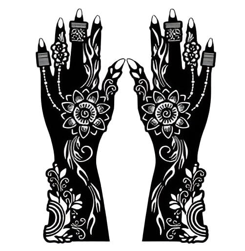 Image of Mehandi Tattoo Stencil for Female Hands Bridal, Heena Art Temporary Tattoo for Girls and Women [Series F19]