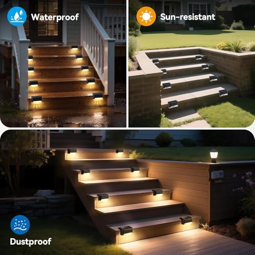 Image of Outside new step Solar Light Outdoor Garden Waterproof Stair Deck Pool Patio Fence Gate Yard Floor Step Railing Window Balcony Sunlight Pathway.(warm yellow) (16)