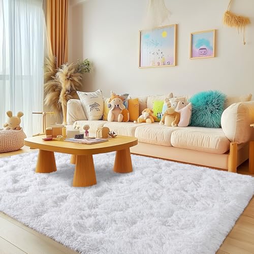 Fluffy 4x6 Area Rug–1.4" High-Pile Plush Carpet, Fuzzy Nursery Rugs for Bedroom, Soft Throw Rug for Living Room–White
