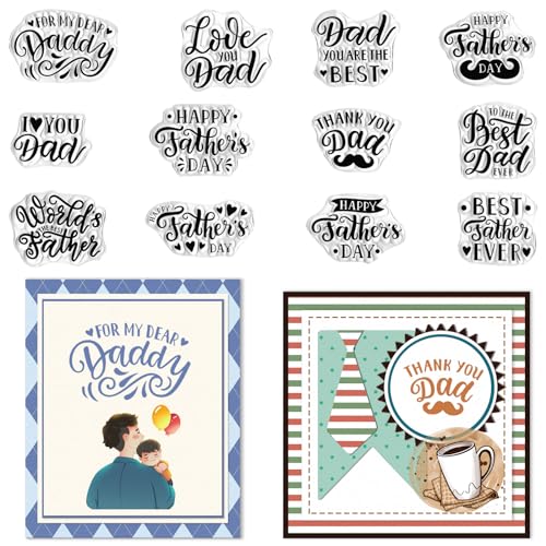 On-Airstore Happy Father's Day Clear Stamps for Card Making, Rectangular Silicone Clear Rubber Stamps, 5 inches x 5 inches