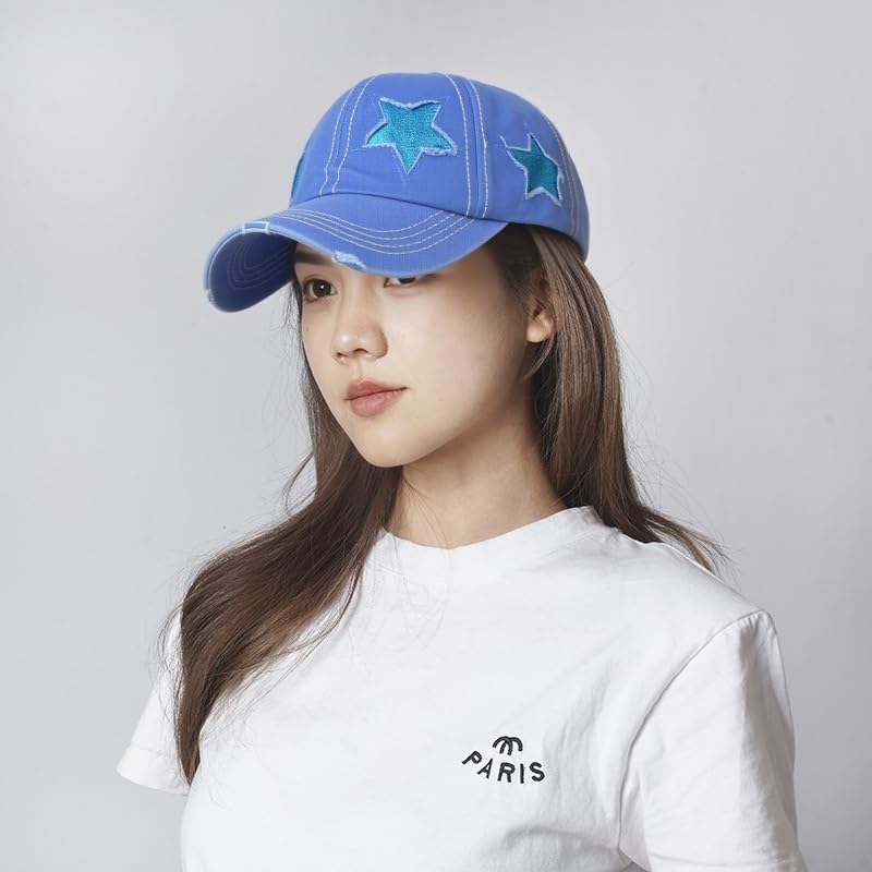 Image of Washed Scratch Frayed Baseball Cap Retro Adjustable with Five-Pointed Stars for Men Women Trucker Cap Unisex