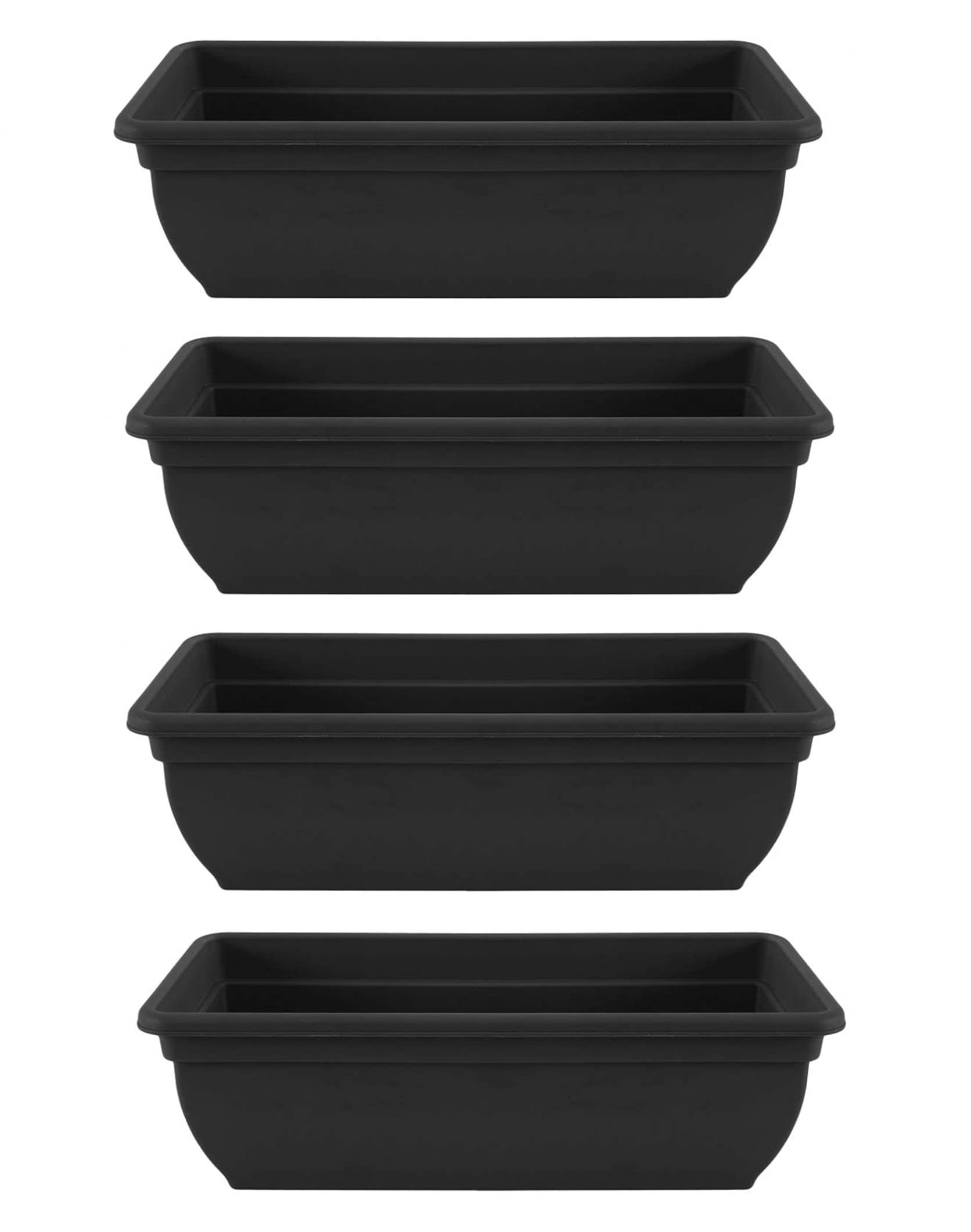 Shop4allsorts Set Of 4 Black Trough Plant Pot Plastic Bell Garden Flower Patio Planter 46cm