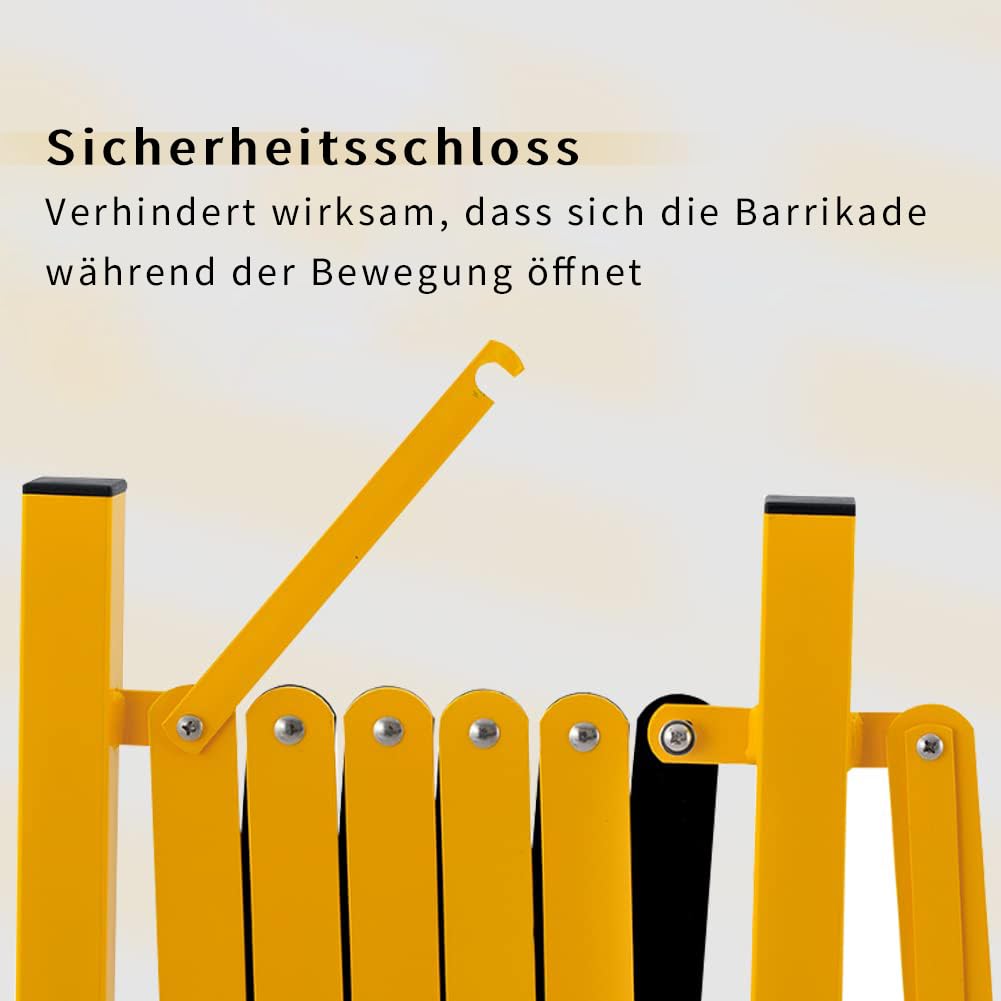 Industrielle Scherengitter Ausziehbar, 5 Meter, Metallbarrikade, leicht zu montierende Absperrkette mit Rollen, Outdoor Mobiles Absperrgitter, Gelbes Und Schwarzes Absperrung