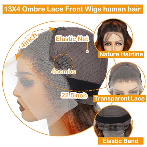 Image of LAINSS P4 /350 Ginger Orange and Brown Colored Body Wave Lace Front Wigs Human Hair 13x4 Highlight HD Lace Front Wig Human Hair Pre Plucked for Black Women 180% Density Glueless Wig 32Inch