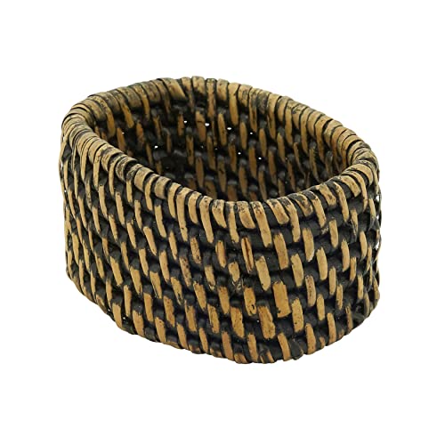 Saro Lifestyle Woven Rattan Napkin Rings (Set of 4), Brown, 1.5"