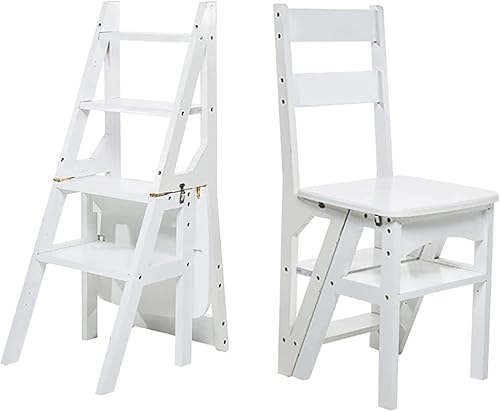 Silla plegable de madera para biblioteca, escaleras, silla plegable, taburete para adultos, taburete retro para cocina, estante de almacenamiento 2