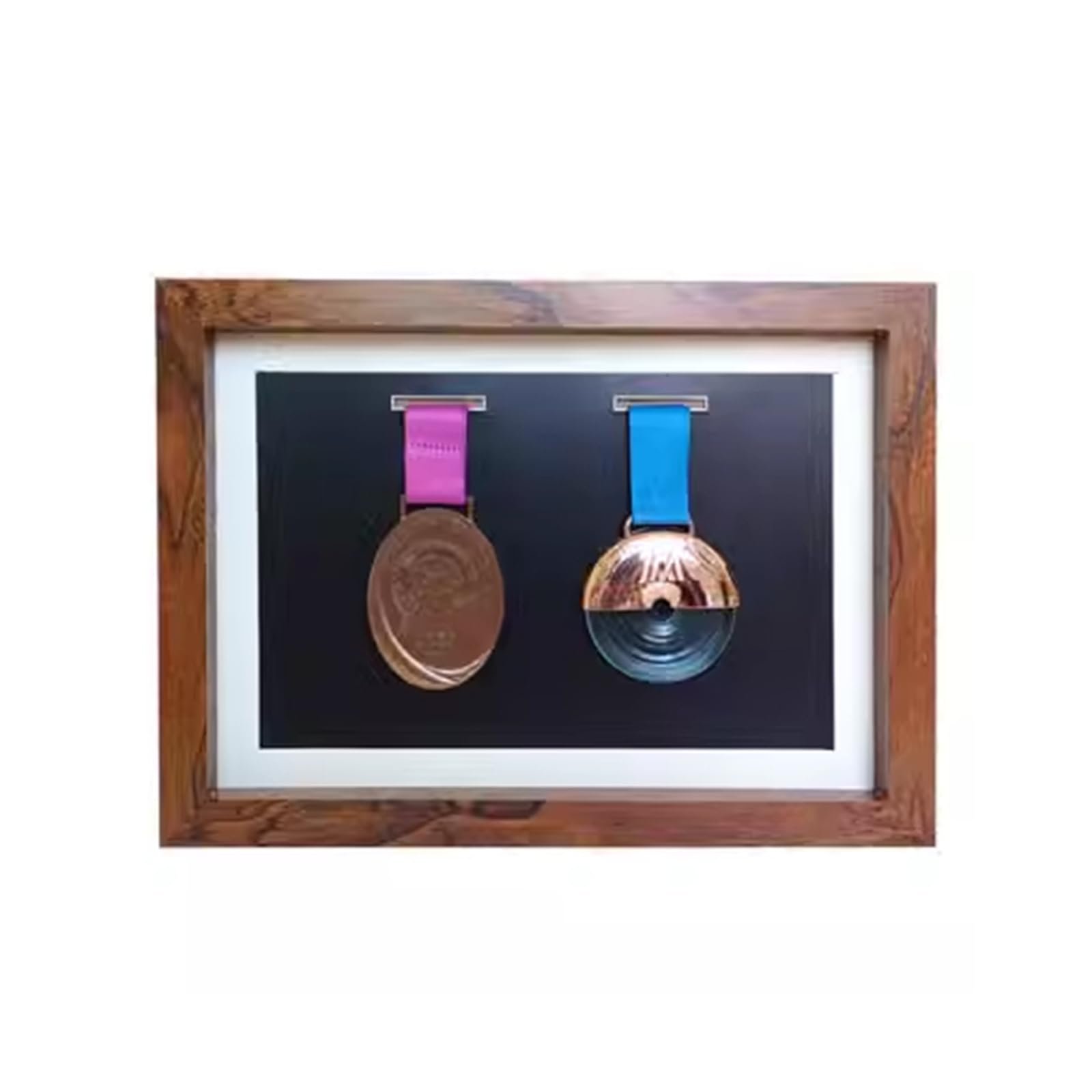 ETUELNOPT Medal Storage Box for Runners, Medal Photo Frame Sports Awards Multicolor Multiple Sizes(Walnut Color,A4 (2 medals))