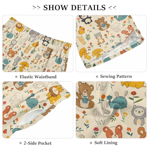 ALAZA Cartoon Elephant Bear Whale Tiger Cat Pajama Shorts Sleep Shorts Pant Lounge Pajama Bottoms Elastic Waist with Pockets3
