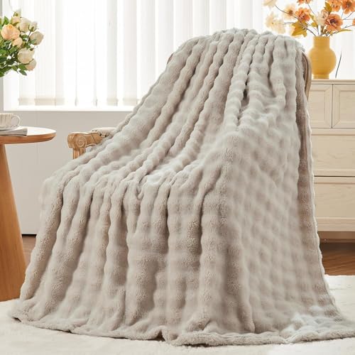 Wajade Fluffy Flannel Blanket Linen Faux Fur Bed Throw Super Soft Warm Large Blanket for Bed Sofa Car 127X153CM