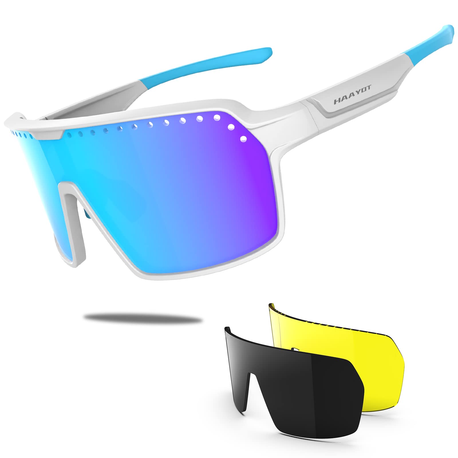 HAAYOTPolarized Cycling Glasses,Sports Sunglasses for Men Women,Baseball Running Fishing Biking Sunglasses with 3 Lenses