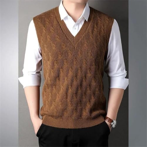 Men’S Fleeced Thick V-Neck Knitted Sweater Vest Twist Pattern Warm Sleeveless Solid Color Pullover Waistcoat2