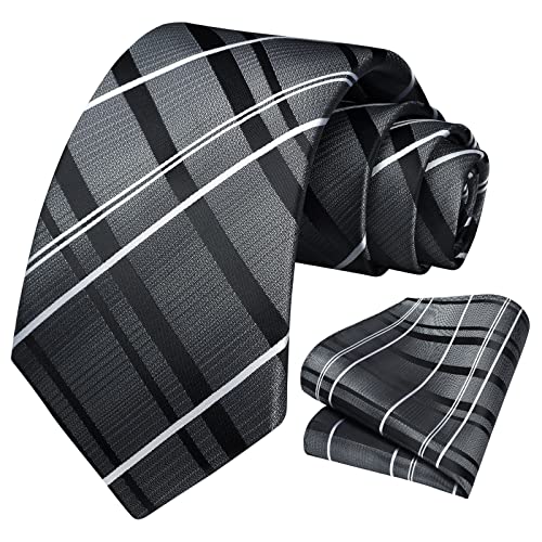 Image of HISDERN Ties for Men Solid Houndstooth Neckties Handkerchief Formal Business Tie & Pocket Square Set Wedding Party