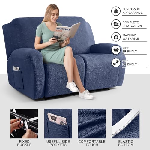 Image of Timeles Recliner Covers Extra Wide Recliner Loveseat Covers Oversized Reclining Couch Covers Sofa Slipcovers Stretch Soft Washable (Two-Seater Oversized, Navy Blue)